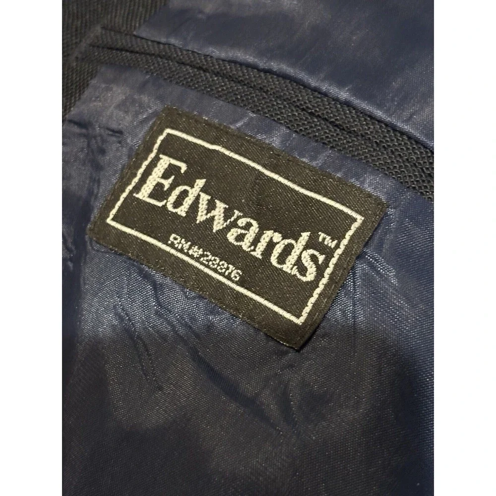 Edwards Mens Navy Blue Two Button Blazer jacket Gold Buttons 44R nautical preppy